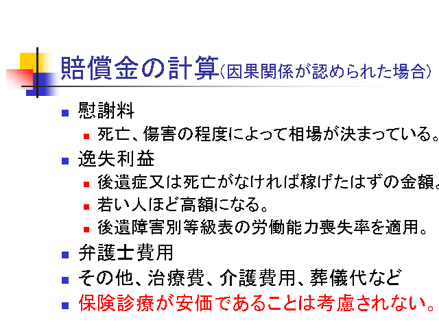 賠償金の計算(因果関係が認められた場合)